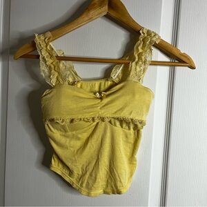 Yellow Lace Trimmed Women's Top